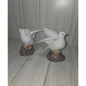 Vtg Ceramic White Doves On Dogwood Tree Branch Mexico Set Of 2 Heritage Cottage